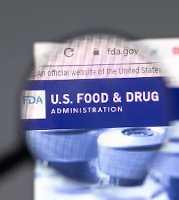 FDA US Food and Drug website in browser with company logo.